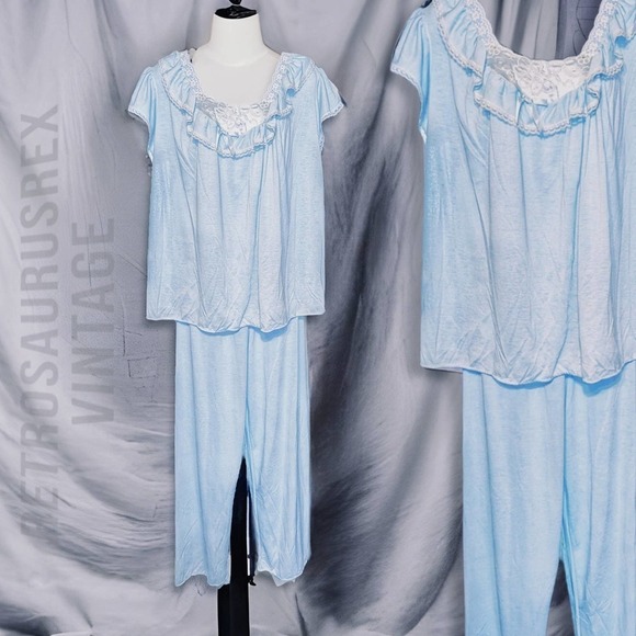 Vintage Other - Vintage 1970's Baby Blue Two Piece Pajama Pants Set, Medium